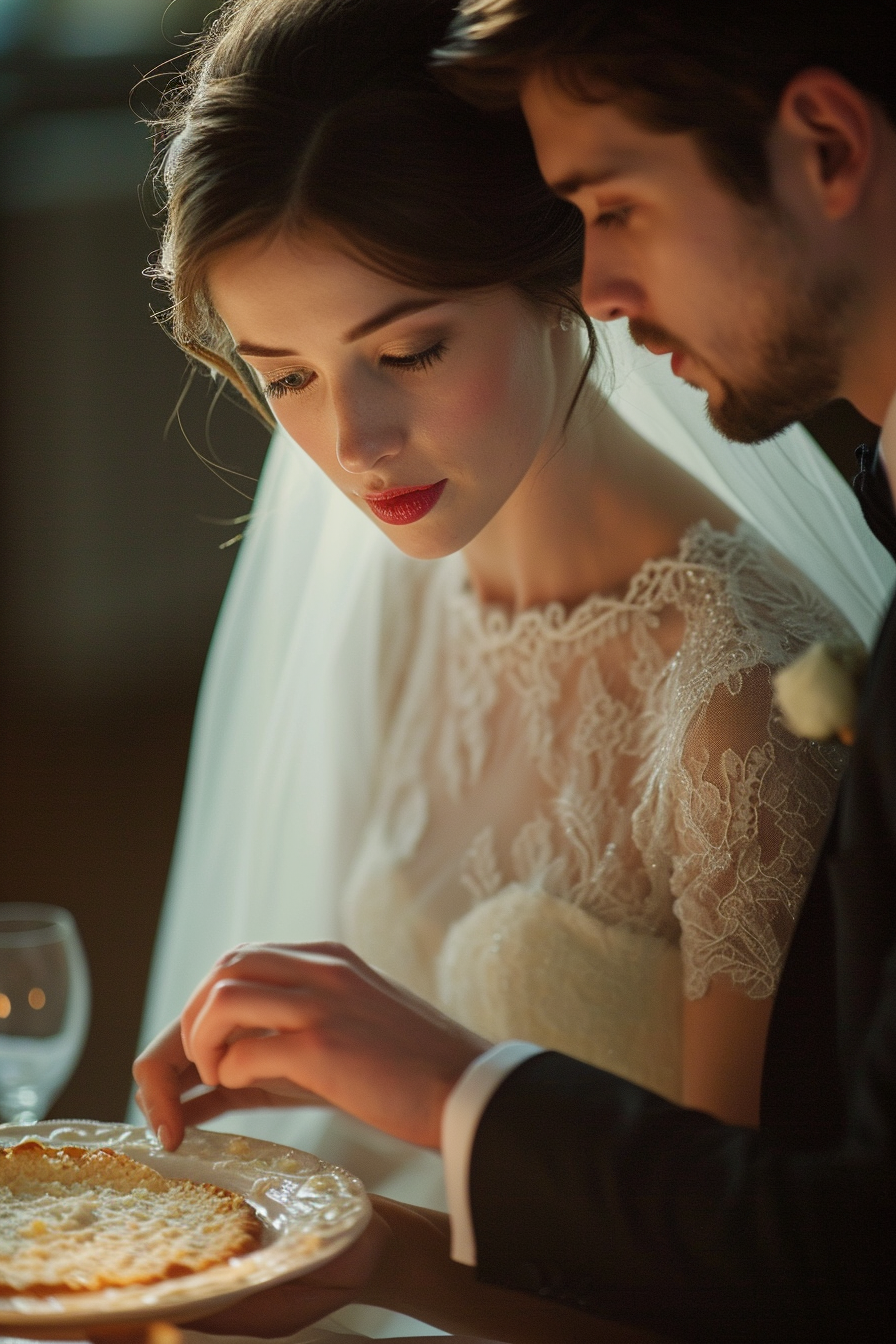 Bride and groom breaking a plate tradition