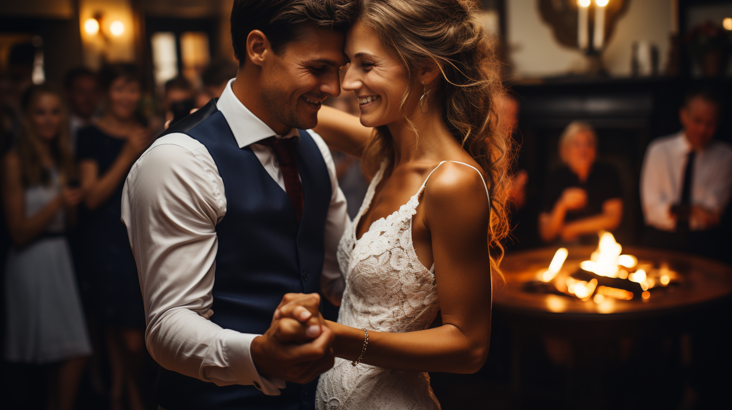 Beautiful bride and groom dancing