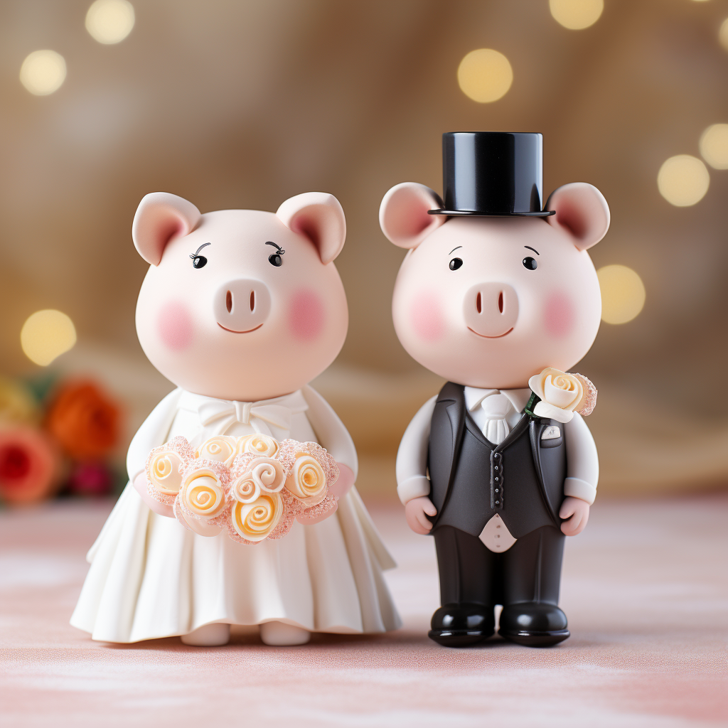 Adorable piggy bank bride and groom