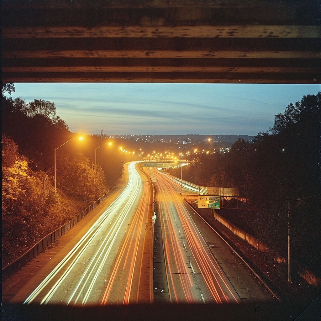 Nostalgic bridge highway US night photo