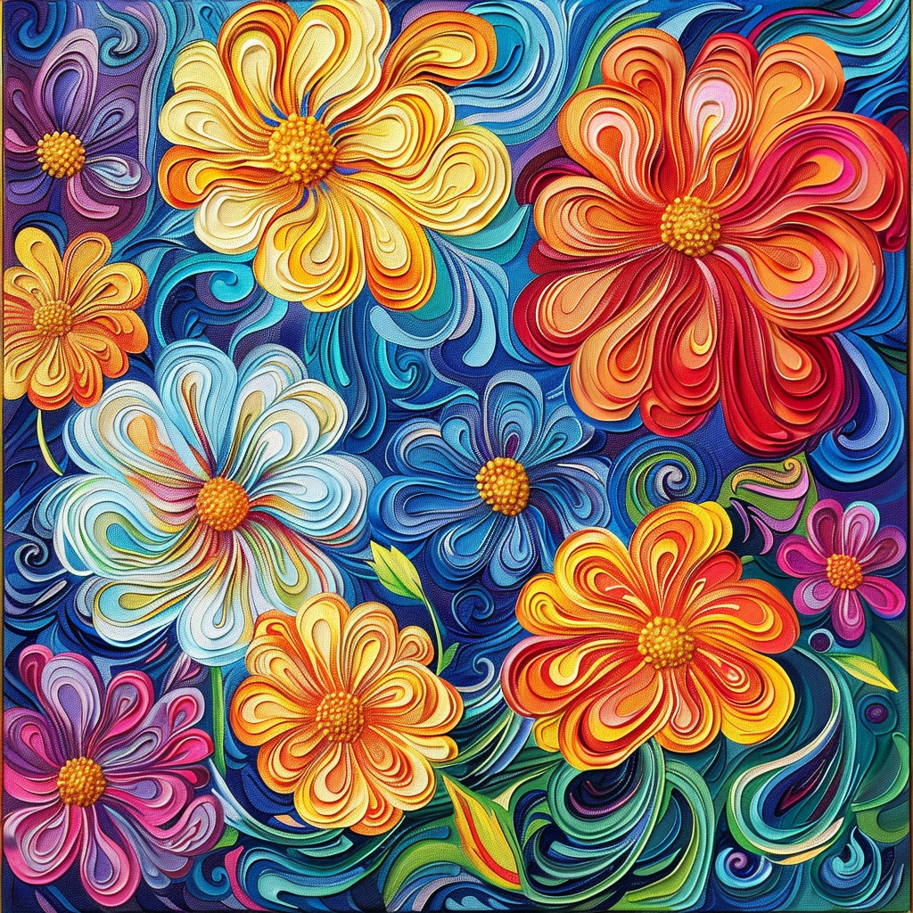 Colorful abstract flowers painting Van Gogh style