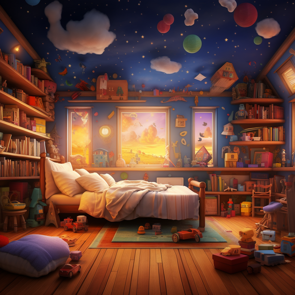 Colorful bedroom with children's book