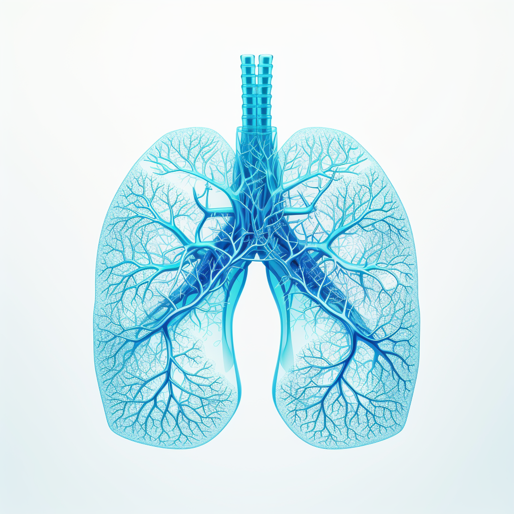 Bright blue structured plexus lungs on white background