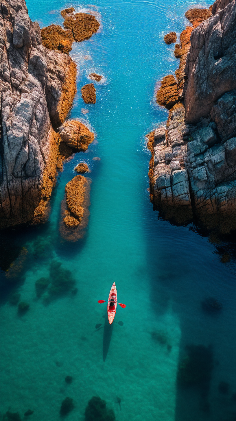 Two-person kayak gliding on bright blue water