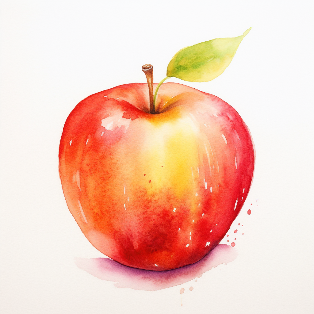 Bright apple watercolor painting for kids