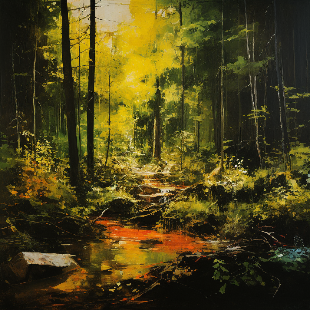 Stunning forest painting in George Bellows style