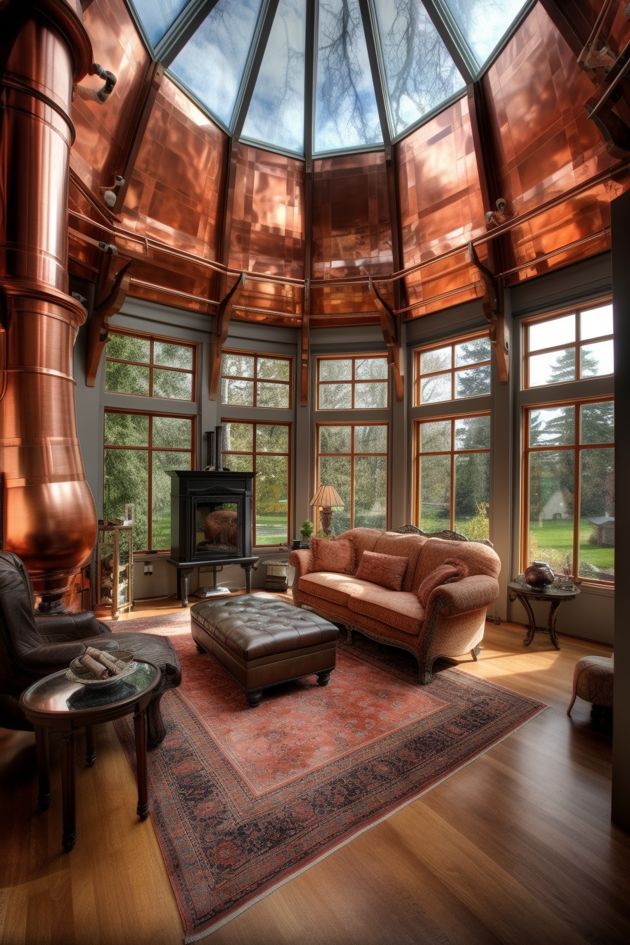 Spacious copper-themed living room