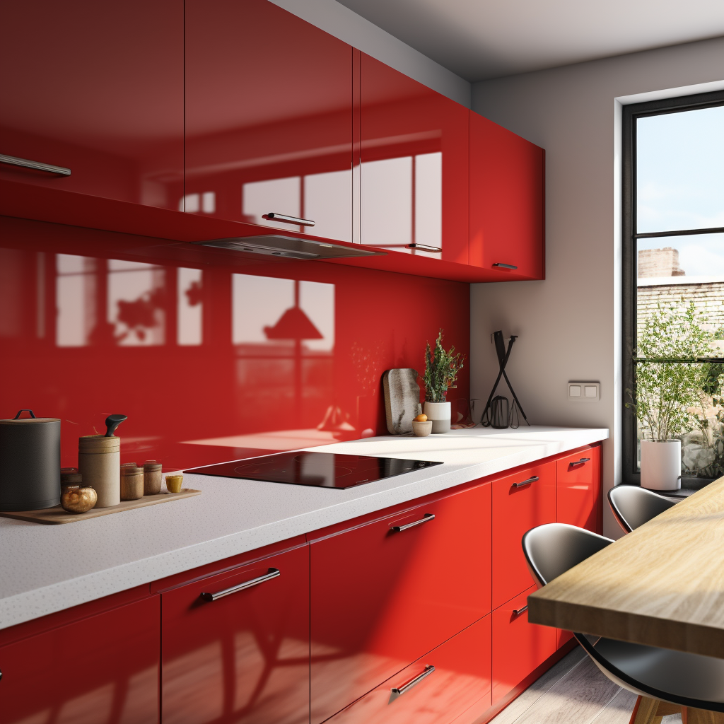 Bright Kitchen Red Painted Splashback