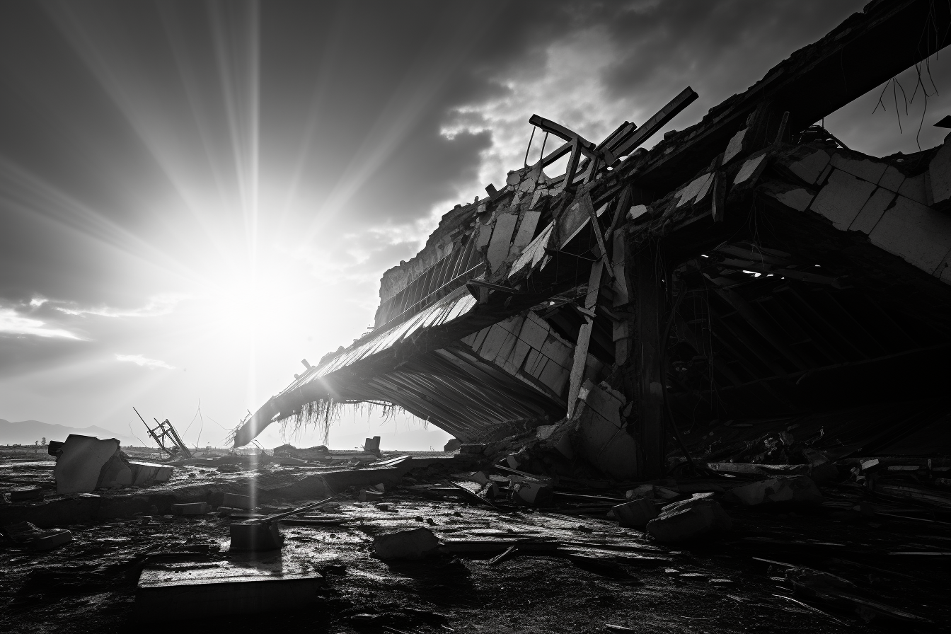 Abandoned futuristic building in black and white