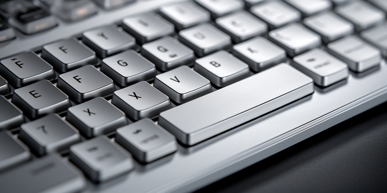 Bright silver keyboard in focus