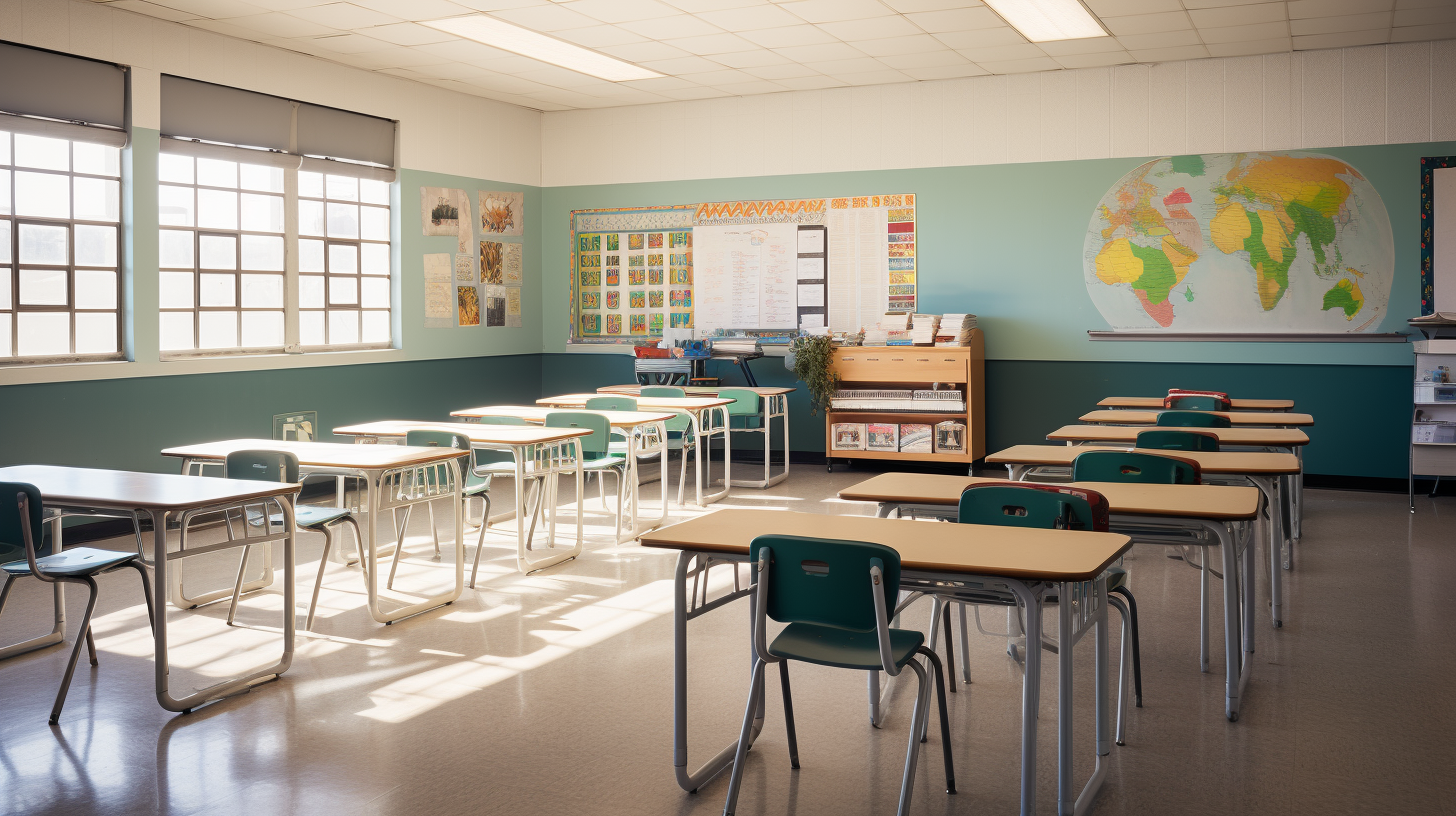 High school classroom with whiteboard