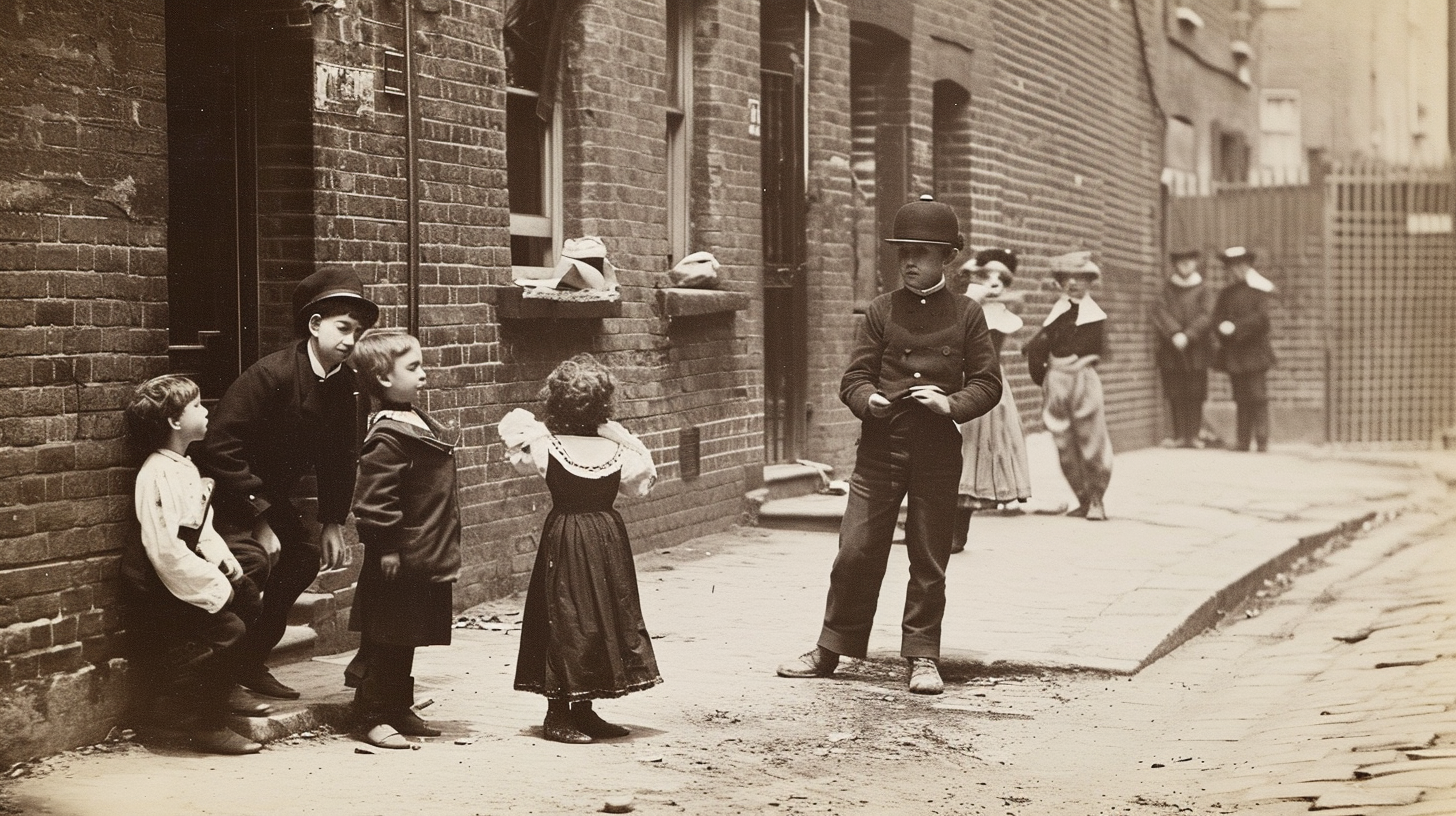 Victorian London children playing in street