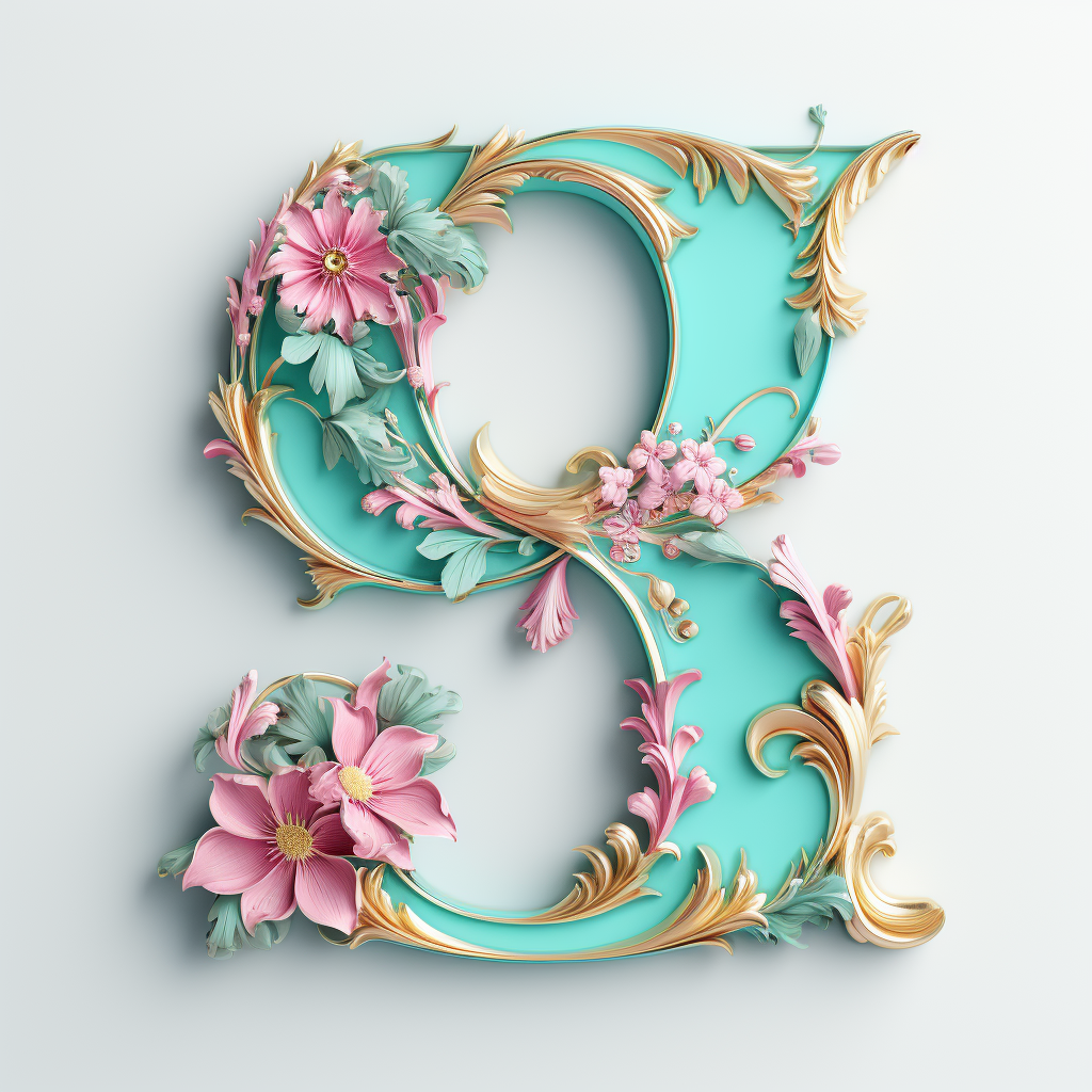 Colorful turquoise and pink letter form