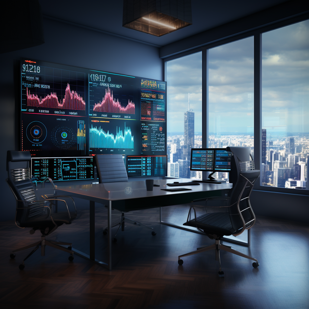 Brightly lit war room with trading alerts