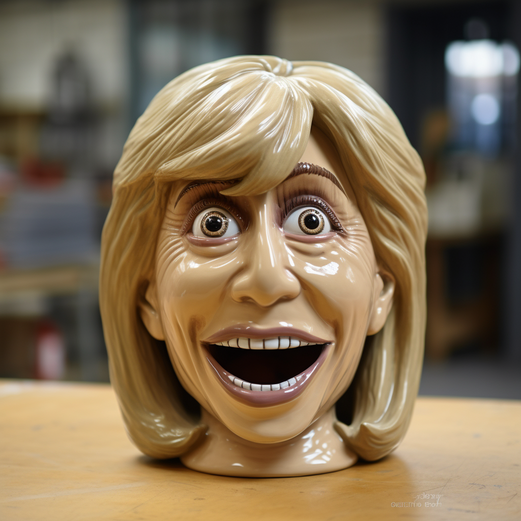 Brigitte Macron's head in hyperrealistic Vallauris ceramic pitcher