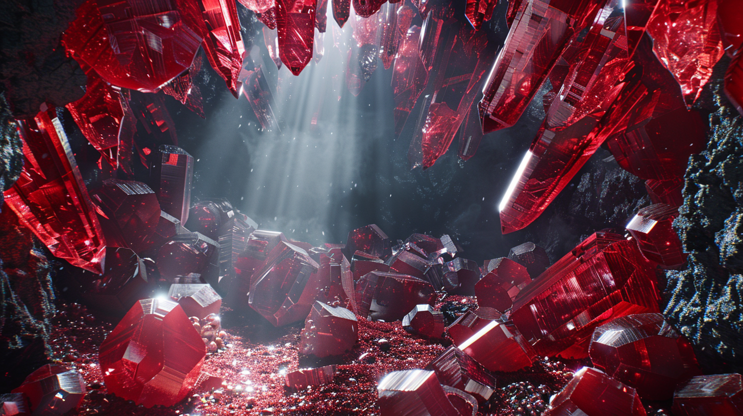 red black crystals in cave