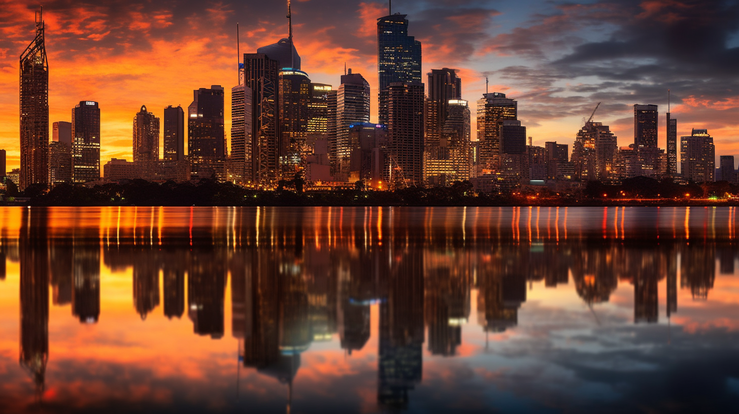 Brisbane skyline with residential neighborhood and landmarks