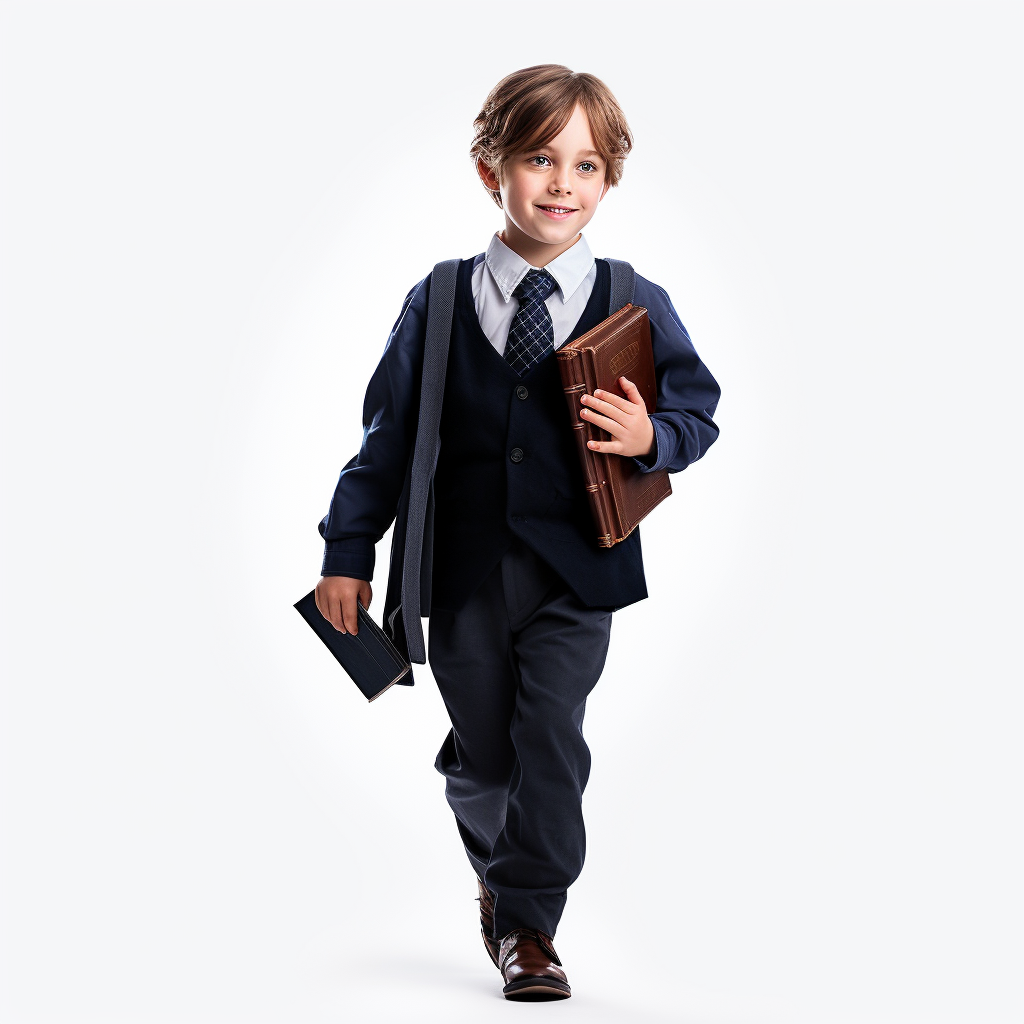 British aristocratic school student walking holding book