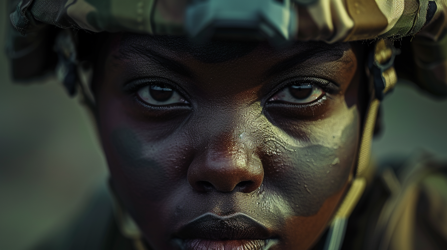 Close up of a British black female soldier