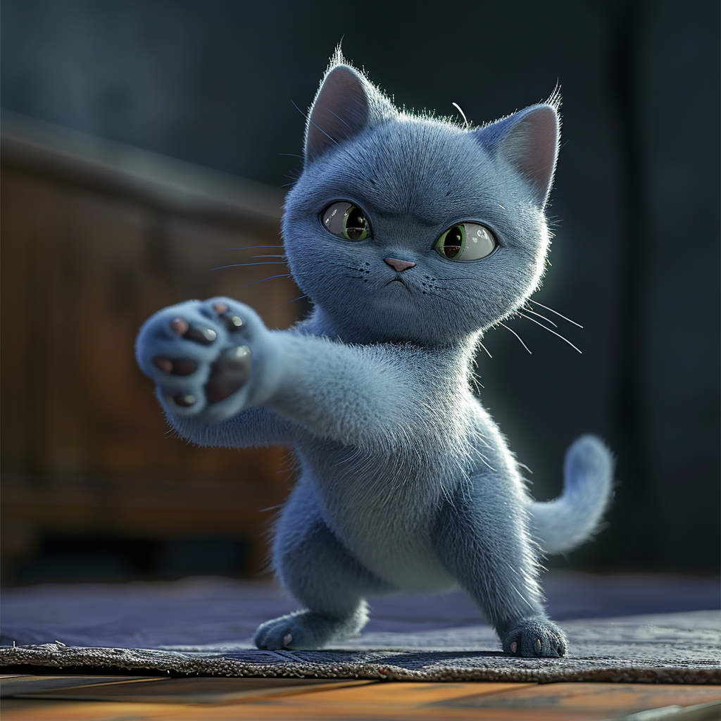 British Blue Cat in Kung Fu Action