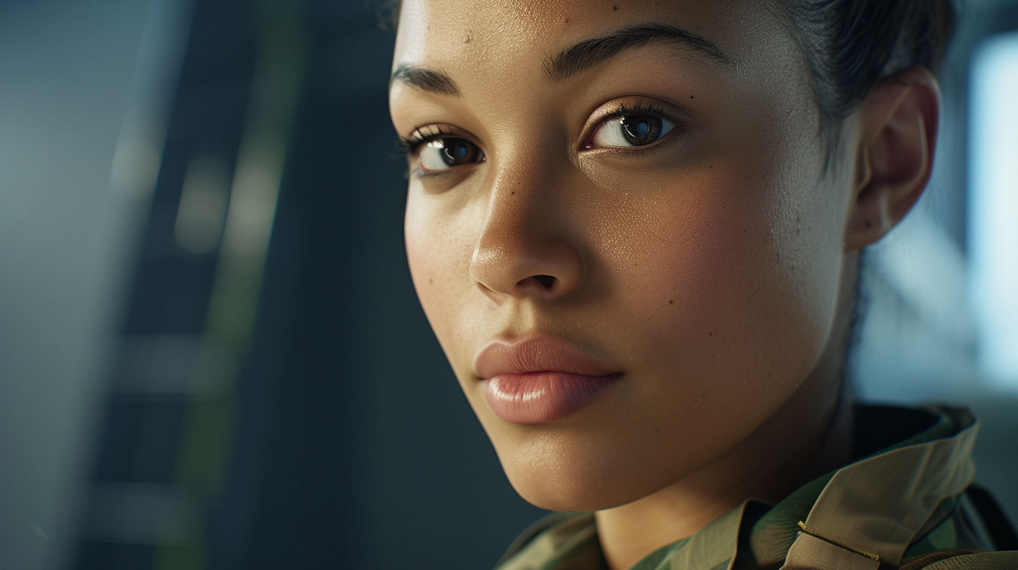 British female soldier in cinematic portrait