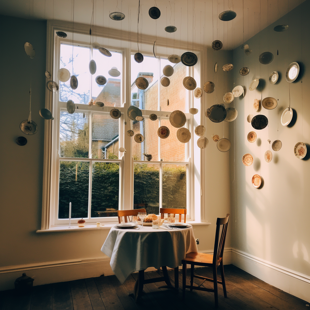 Dangling dinner plates in British home