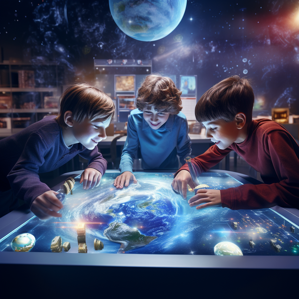 British primary school students playing space board game