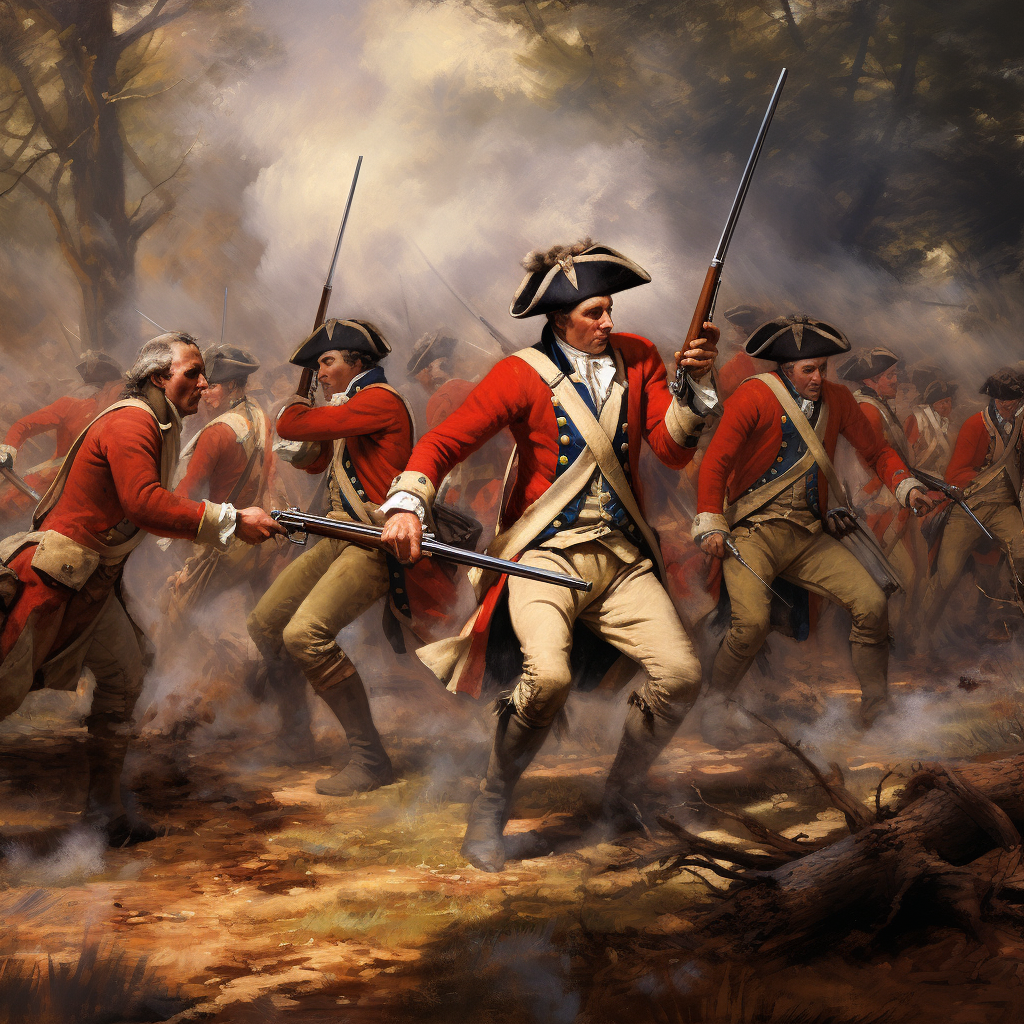 Historical painting of British Redcoats and American Minutemen