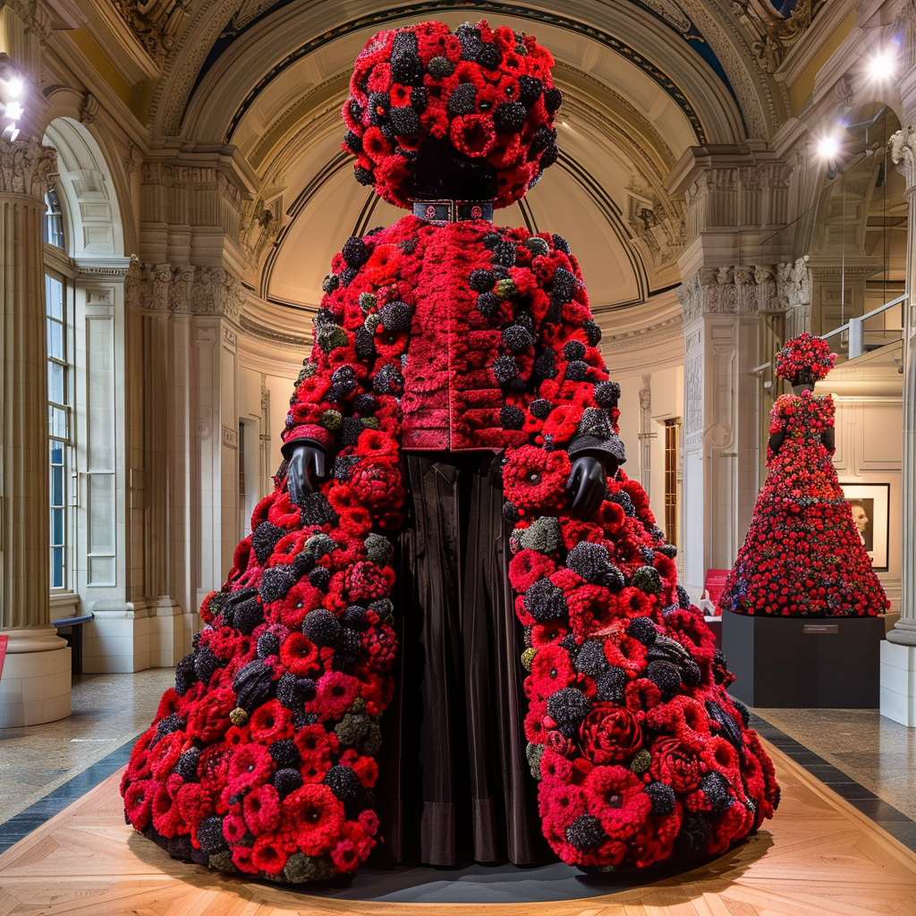 Queen's dress inside floral hat