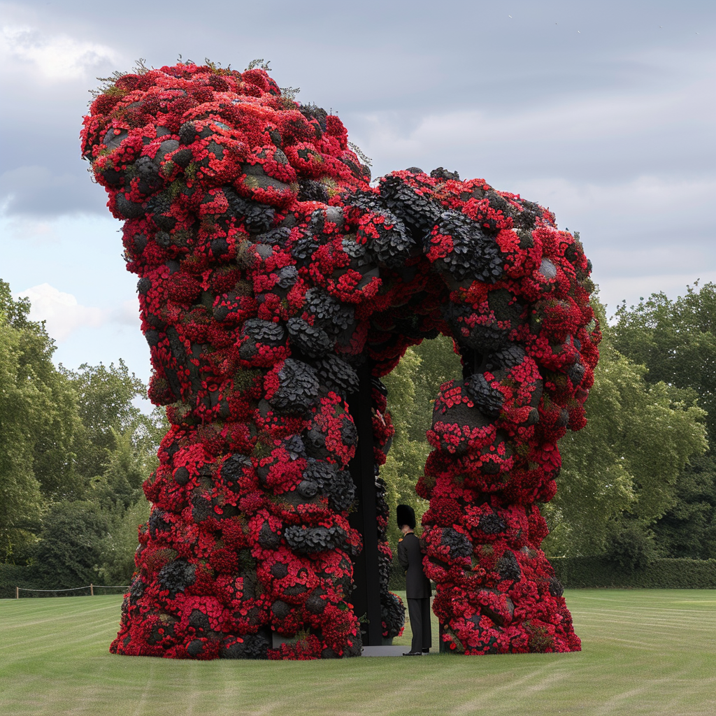 Red and Black Flower British Royal Guard Hat