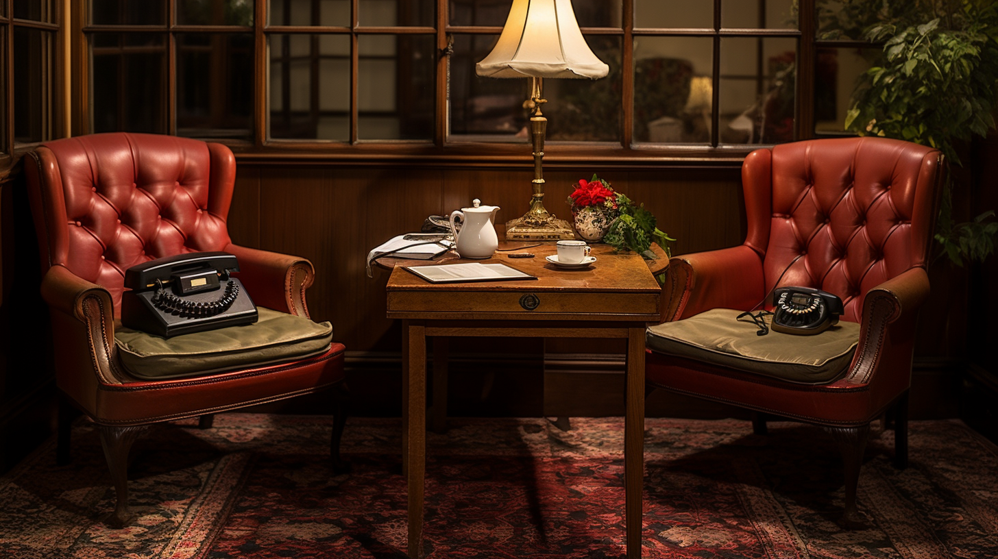 Elegant British Royals Room with Chairs and Telephone