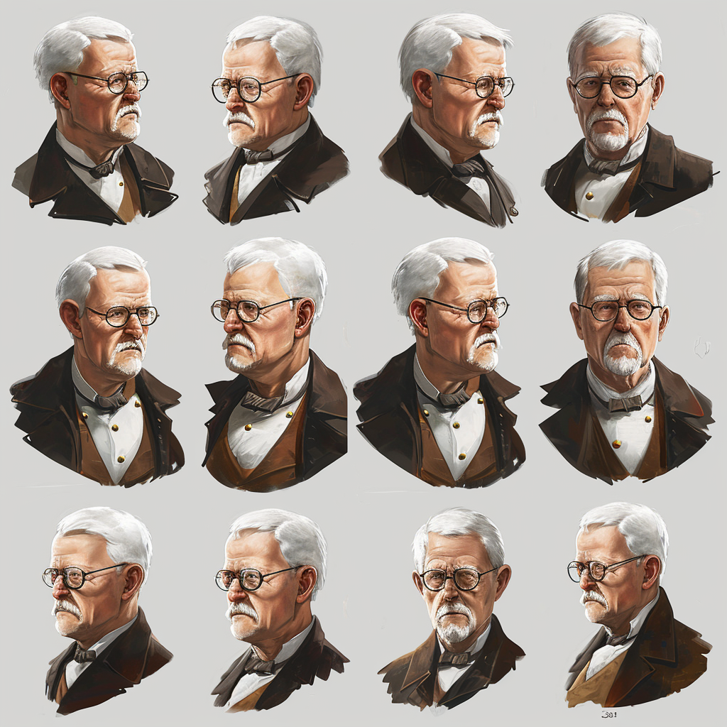 British scientist character design sheet