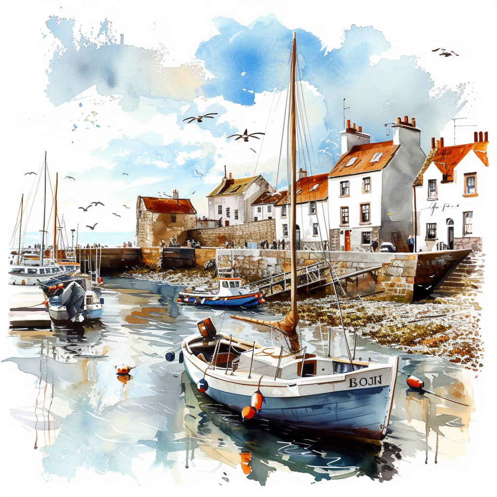 British Seaside Harbour Watercolour