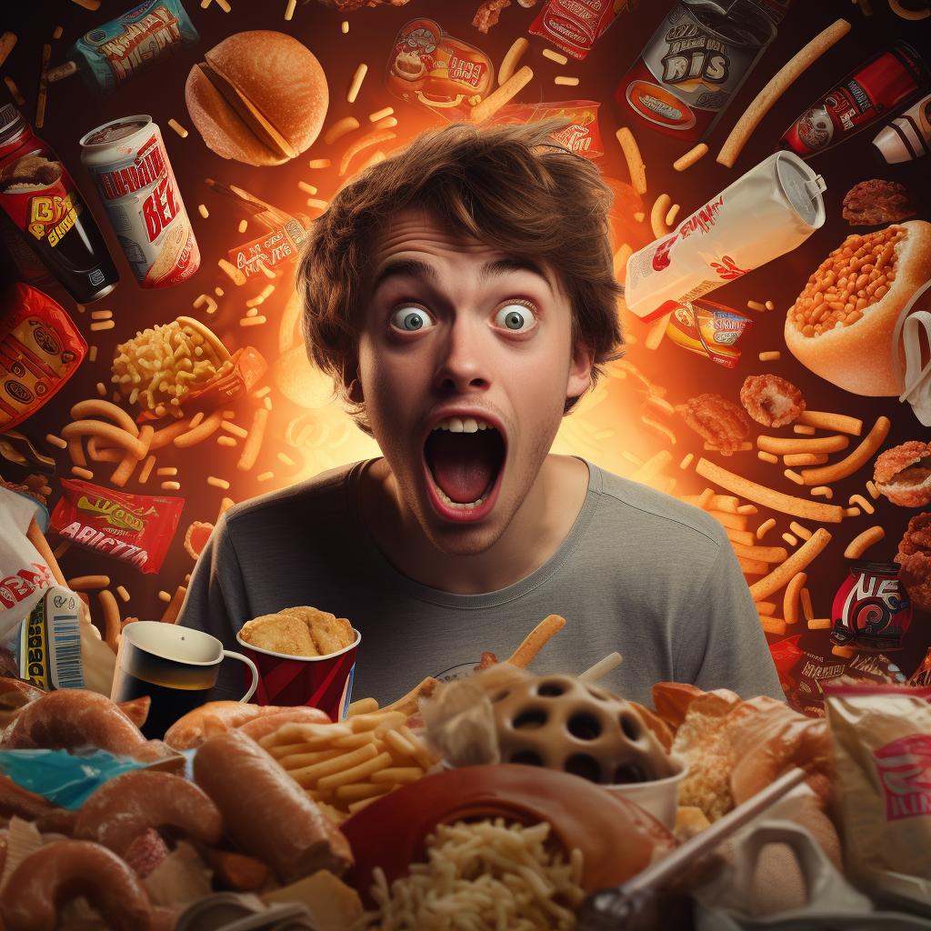 Teenager enjoying junk food feast