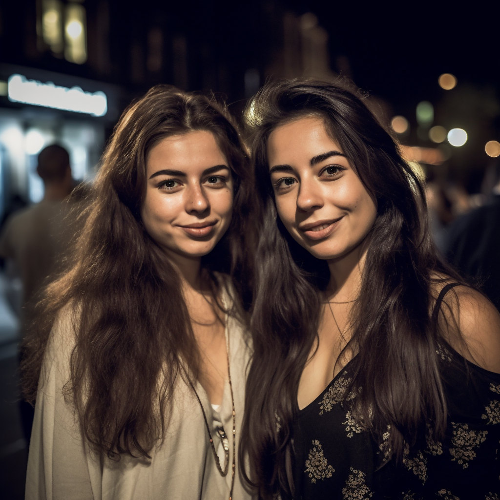 British woman and sister posing happily in London