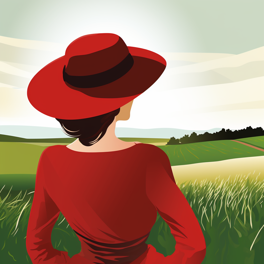 Vector Illustration of Woman in Red Dress in British Countryside