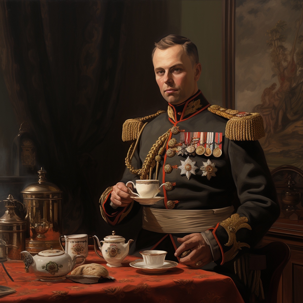 British officer enjoying a cup of tea