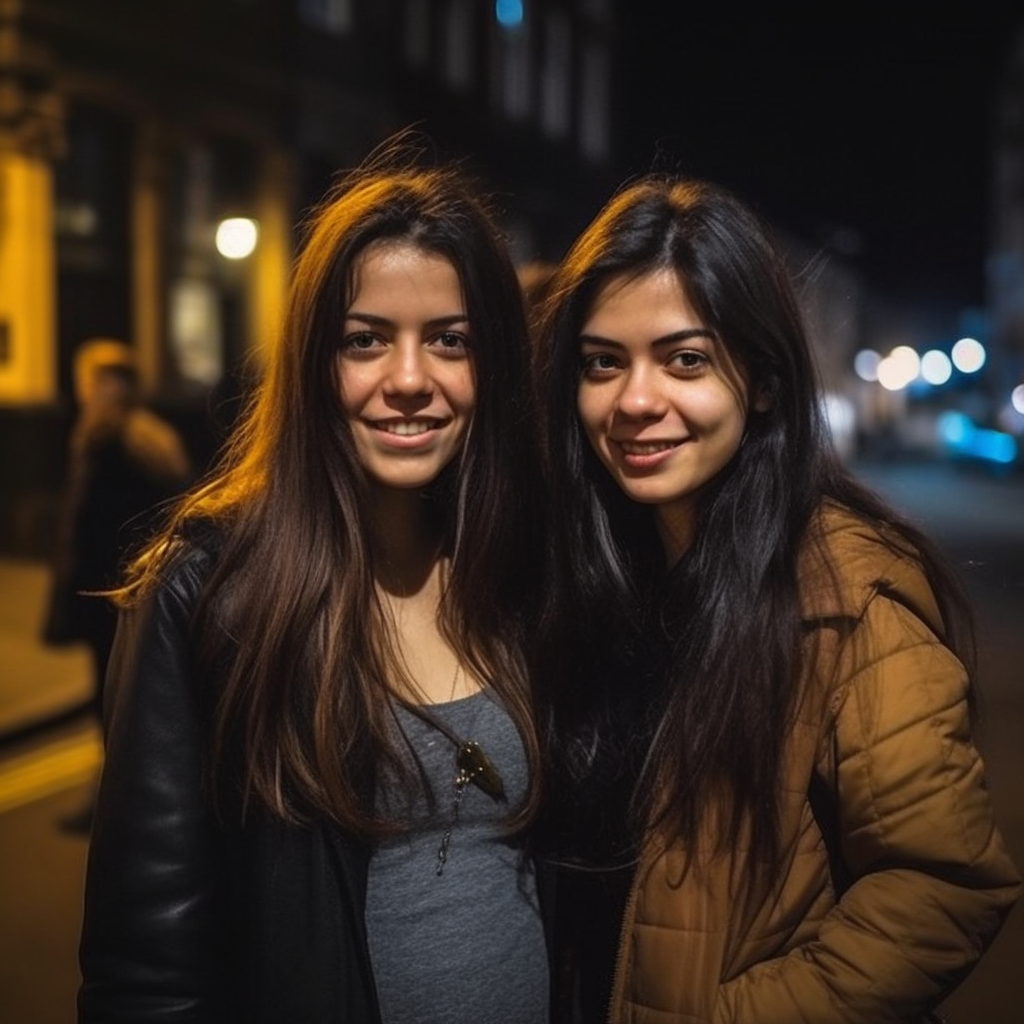 British woman and sister having a fun night out