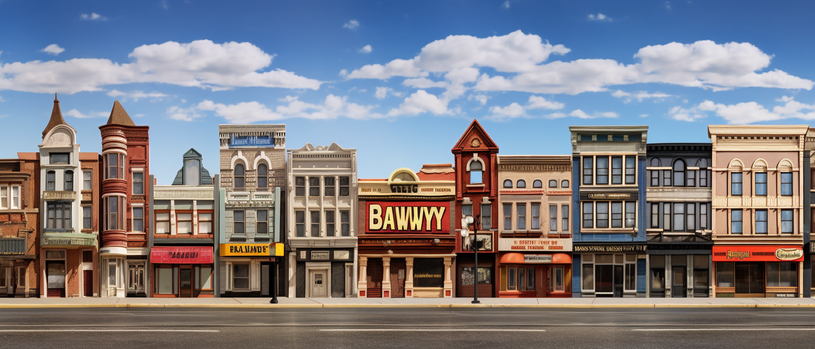 Bustling street scene in Broadway City