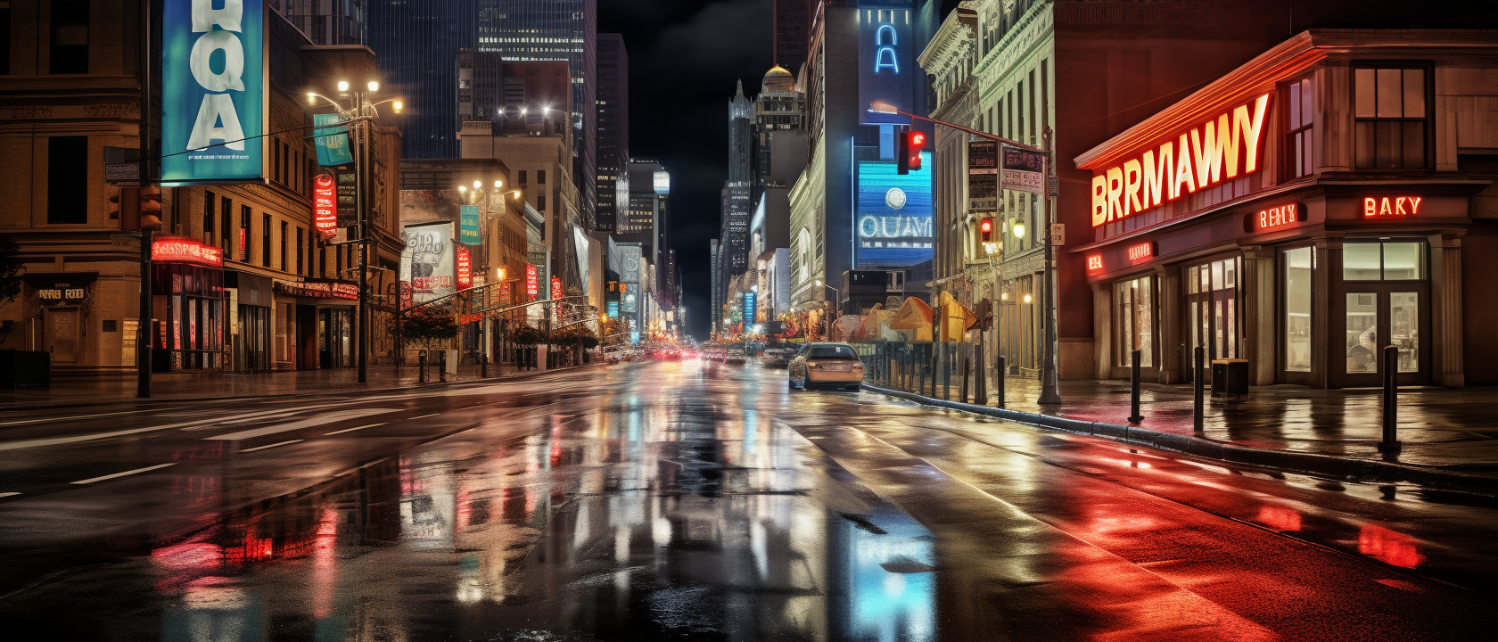 Bright and bustling Broadway cityscape