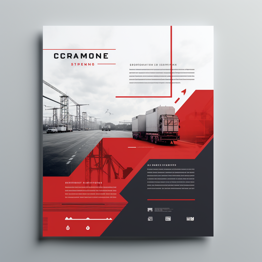 Brochure cover with red abstract industrial urban scenes