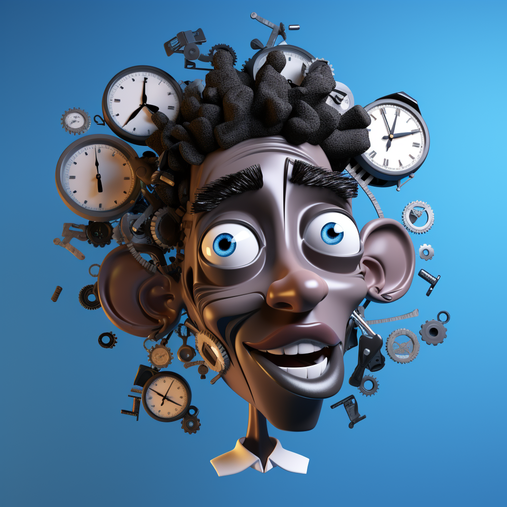 Black man with broken clock head