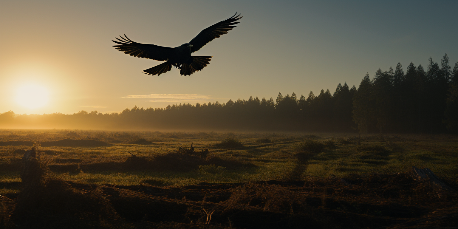 A Beautiful Broken Glass Bird Soaring above the Redwood Forest