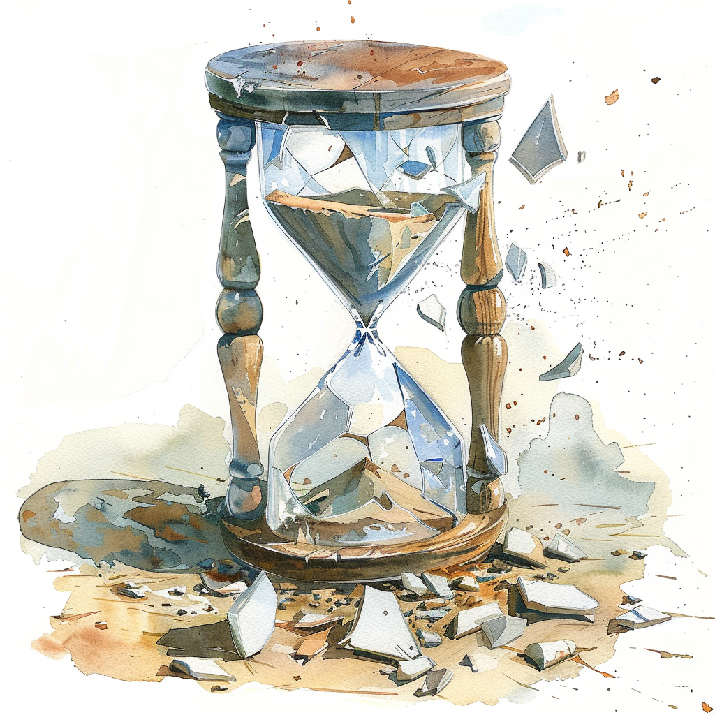 broken hourglass sand watercolor white