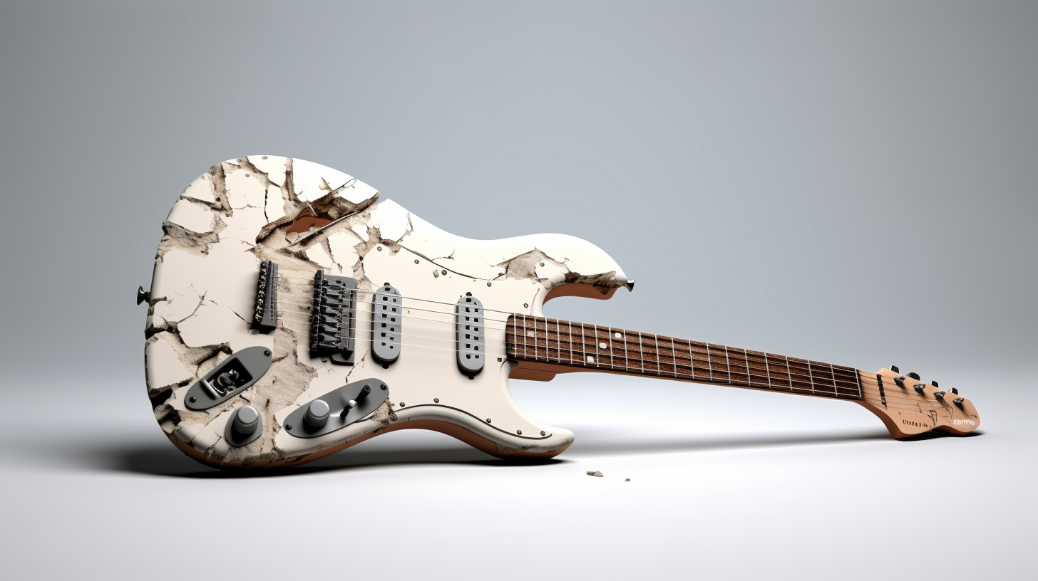 Shattered Ibanez electric guitar on white background