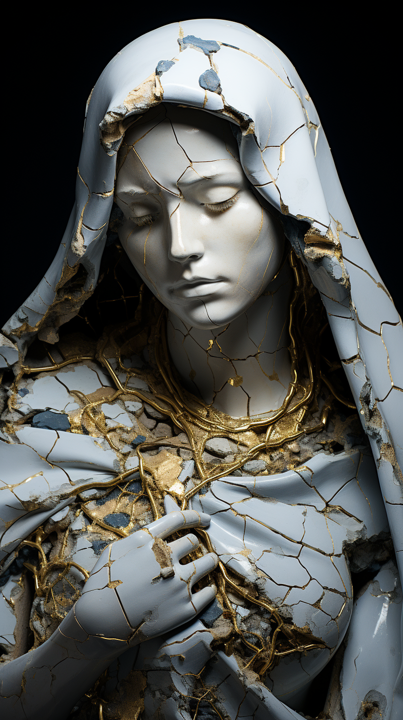 Broken sculpture of The Blessed Mother Mary