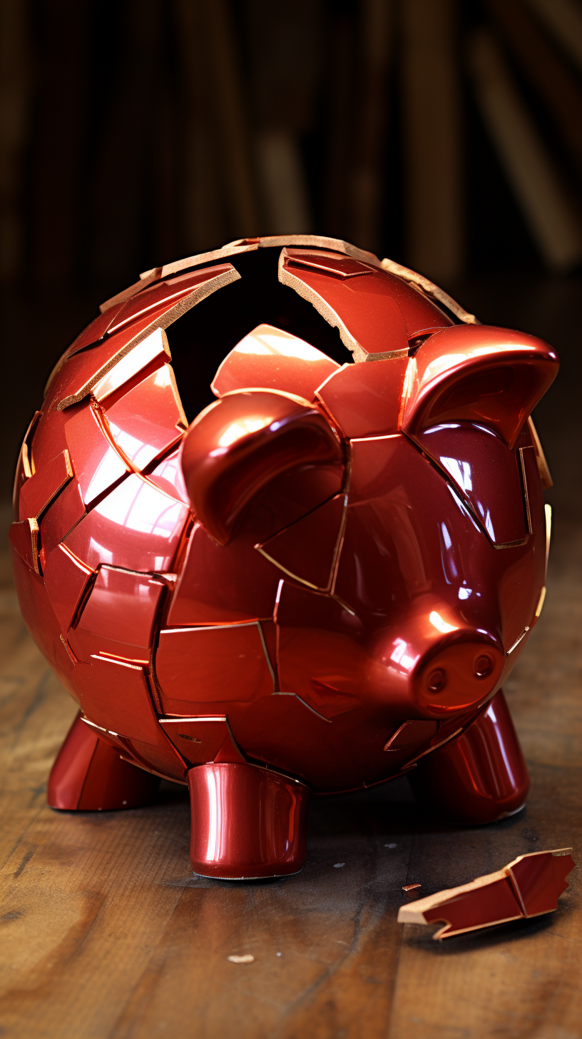 Broken red piggy bank