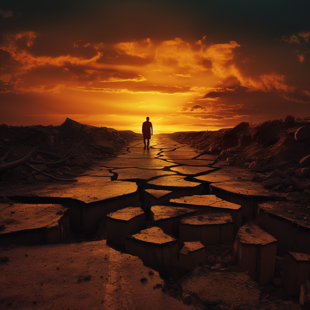 Man holding the end of a broken road