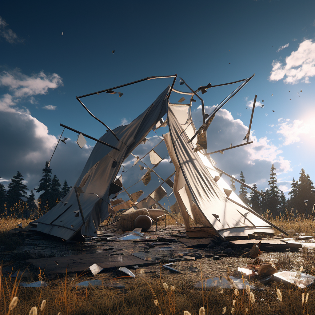 Stunning visual of a broken tent in the wilderness