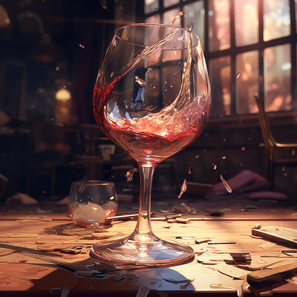 Beautiful Digital Painting of Broken Wine Glass on Floor